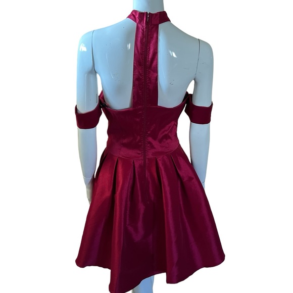 NWT Papaya Satin Bow-Tie Open Back/Shoulder Choker Red Mini Dress SZ L❤️ - Picture 9 of 15